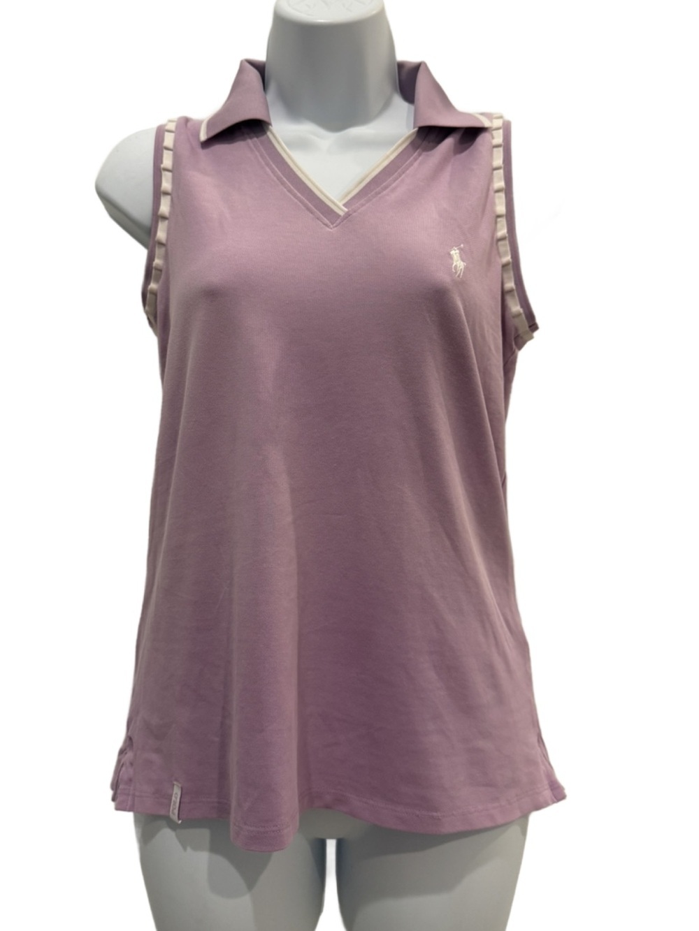 Ralph Lauren Mauve Sleeveless Polo Tank with Contrast Trim. Small
